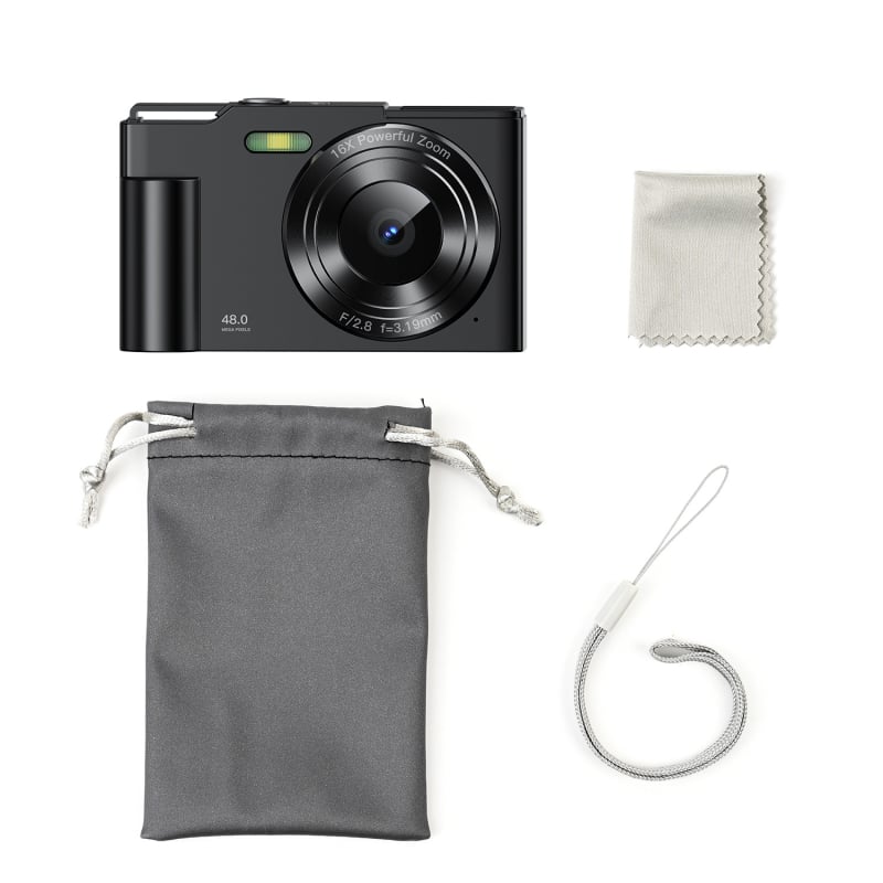 DC01 Selfiekamera: 8MP CMOS szenzor, 16x optikai zoom, 2,3" HD LCD, periszkópos objektív, teljes manuális működés