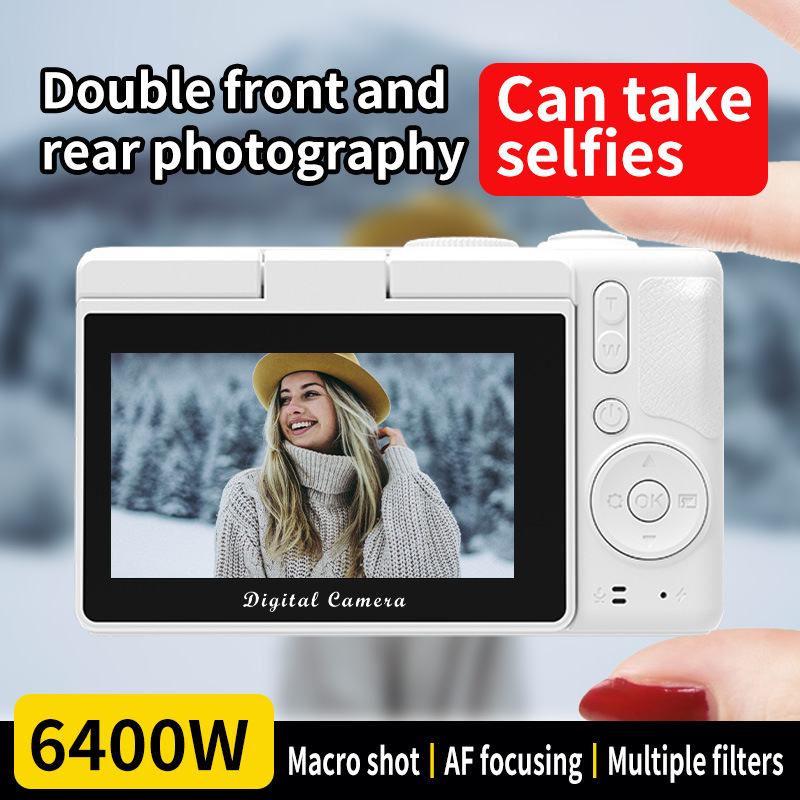 Cameră selfie cu obiective duale, senzor CMOS 8 MP (1/2.7''), zoom optic 8x, rezoluție maximă 3680×2456, ecran HD 2,8''