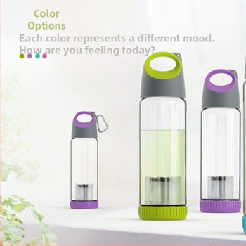 Stiklinė vandens buteliukas su nešiojimo žiedu, cilindrinė forma, borosilikato stiklas, atsparus nuotėkiams ir karščiui, dangtelis