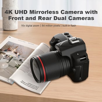 Cameră digitală cu cameră dublă în față și în spate, senzor CMOS de 8 MP, zoom optic 8x, ecran LCD de 2,8 inchi, rezoluție 3680×2456, stocare 64GB