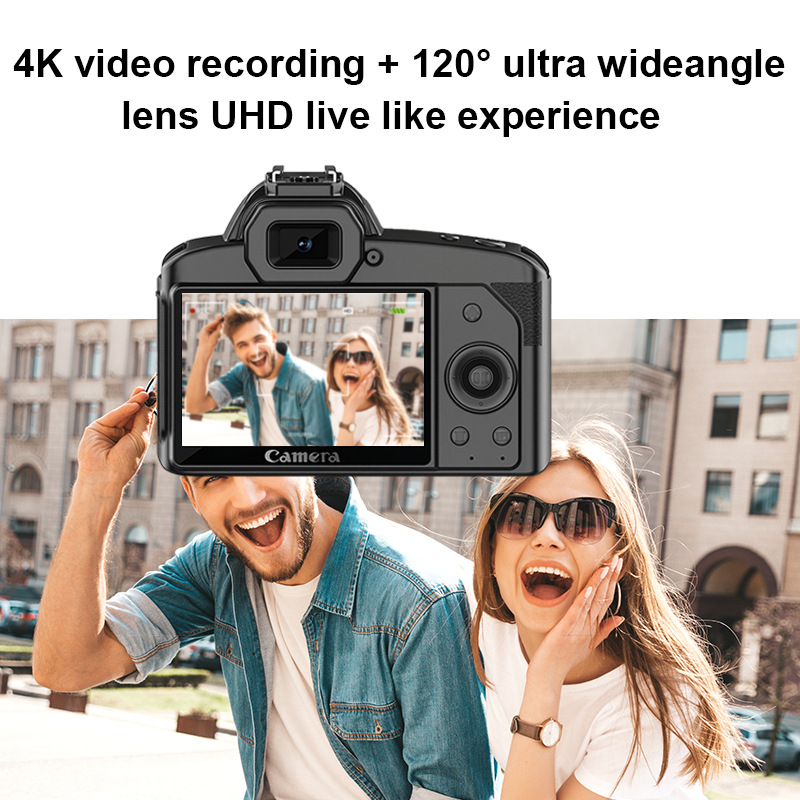 Cameră digitală cu cameră dublă în față și în spate, senzor CMOS de 8 MP, zoom optic 8x, ecran LCD de 2,8 inchi, rezoluție 3680×2456, stocare 64GB