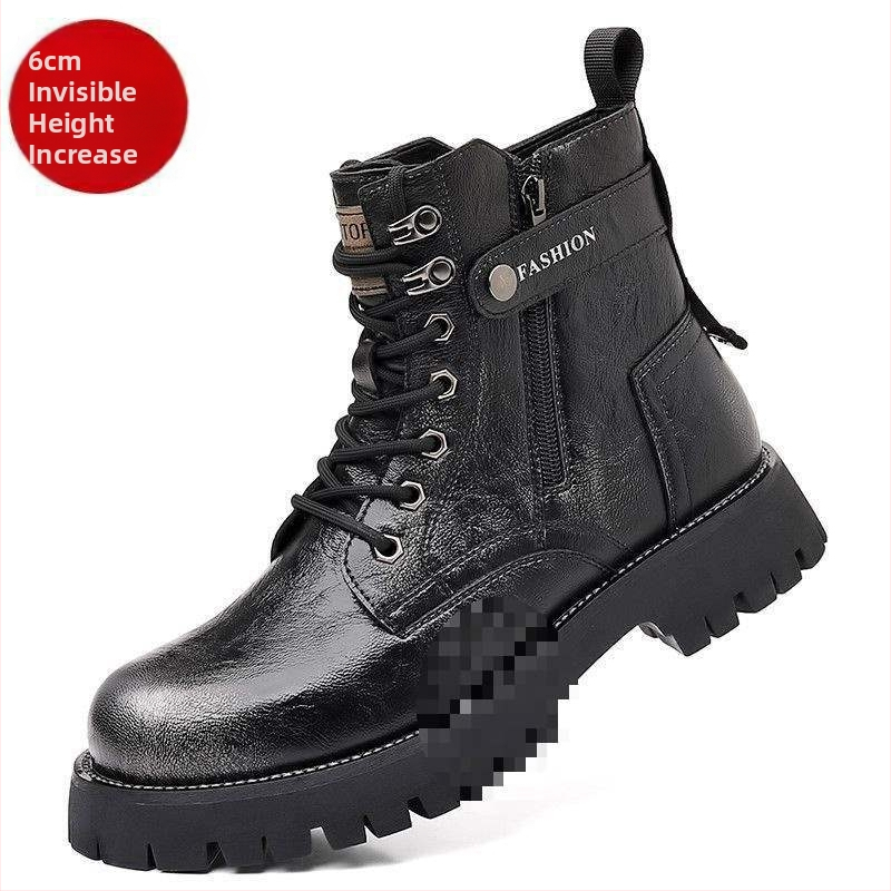 Ghete Martin de iarnă pentru bărbați — partea superioară din piele de vițel primă, căptușeală din lână de oaie, branț din pluș sintetic, talpă din cauciuc, înălime medie la gleznă