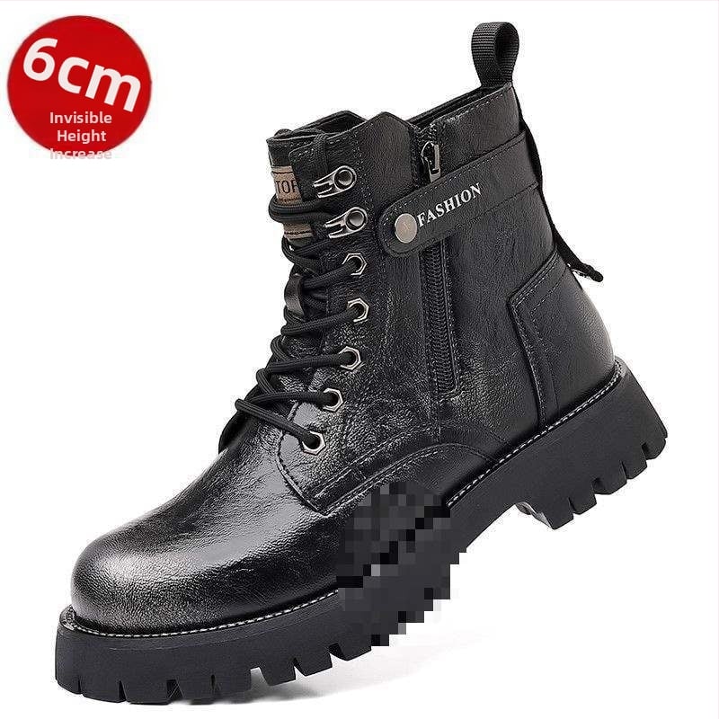 Ghete Martin de iarnă pentru bărbați — partea superioară din piele de vițel primă, căptușeală din lână de oaie, branț din pluș sintetic, talpă din cauciuc, înălime medie la gleznă