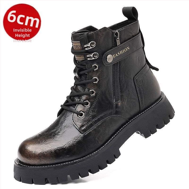 Ghete Martin de iarnă pentru bărbați — partea superioară din piele de vițel primă, căptușeală din lână de oaie, branț din pluș sintetic, talpă din cauciuc, înălime medie la gleznă