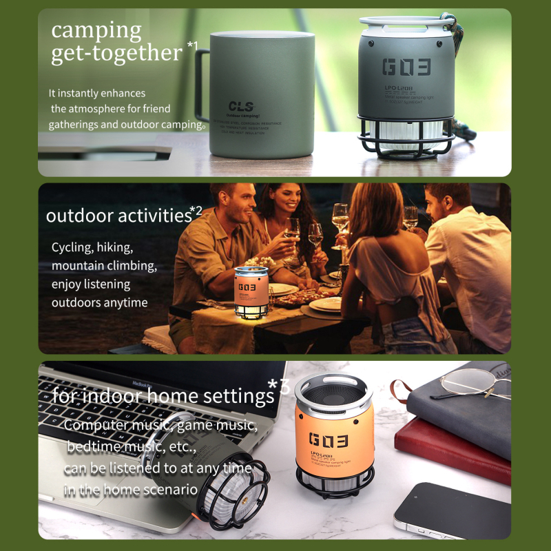 Difuzor Bluetooth portabil pentru exterior cu slot pentru card și iluminare RGB, carcasă din aliaj de aluminiu, baterie încorporată; Bluetooth 5.3, 5W, 100 Hz–20 kHz, SNR ≥75 dB