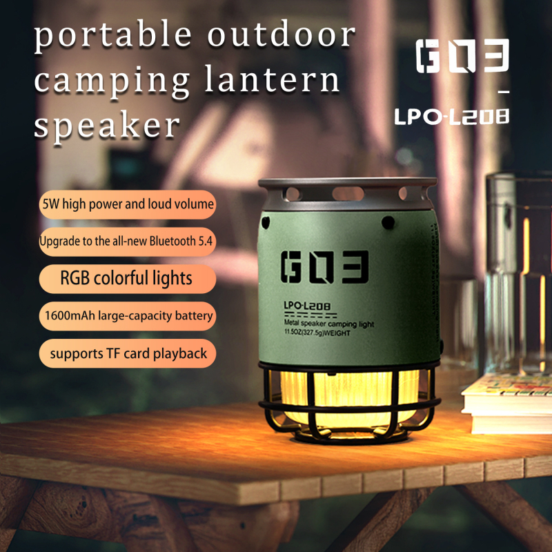 Difuzor Bluetooth portabil pentru exterior cu slot pentru card și iluminare RGB, carcasă din aliaj de aluminiu, baterie încorporată; Bluetooth 5.3, 5W, 100 Hz–20 kHz, SNR ≥75 dB