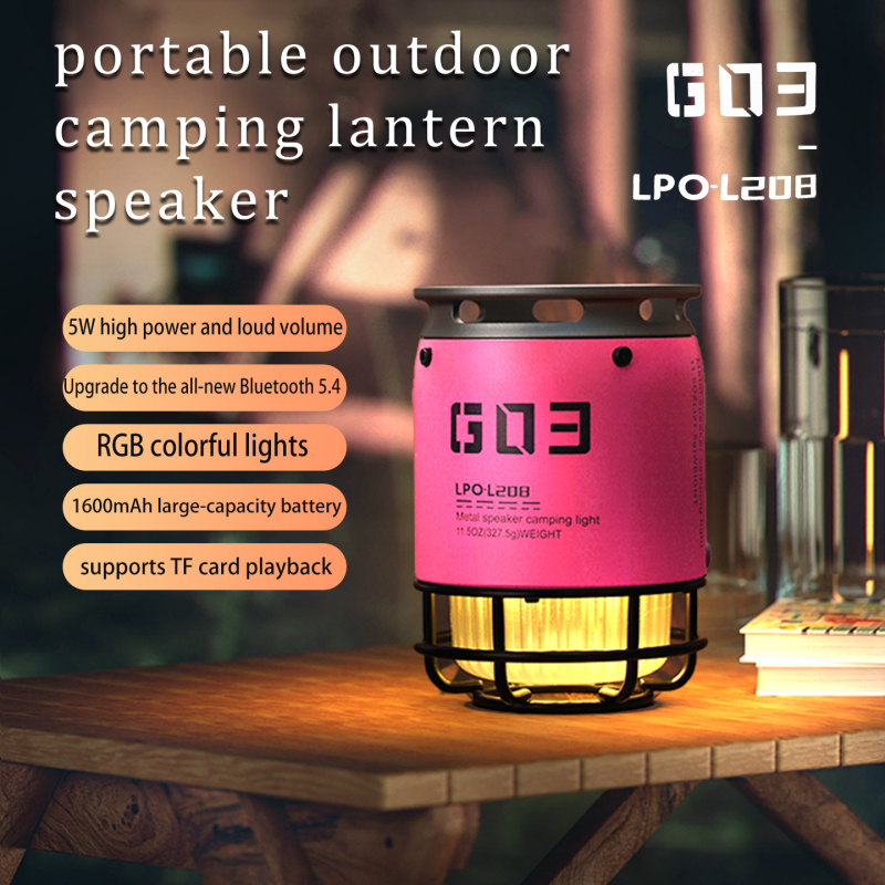Difuzor Bluetooth portabil pentru exterior cu slot pentru card și iluminare RGB, carcasă din aliaj de aluminiu, baterie încorporată; Bluetooth 5.3, 5W, 100 Hz–20 kHz, SNR ≥75 dB