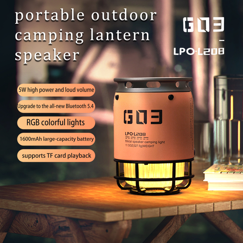 Difuzor Bluetooth portabil pentru exterior cu slot pentru card și iluminare RGB, carcasă din aliaj de aluminiu, baterie încorporată; Bluetooth 5.3, 5W, 100 Hz–20 kHz, SNR ≥75 dB