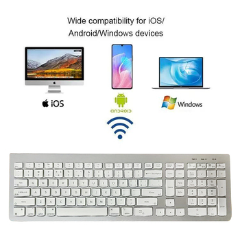 Tastatură Bluetooth cu trei moduri, peste 98 de taste, conectivitate wireless/cablaj/2.4G, se conectează la până la 3 dispozitive simultan, corp ABS, compatibil Mac, iPad, laptop Huawei, telefoane și calculatoare