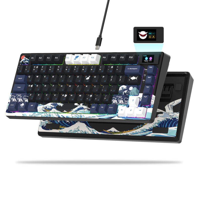 Tastatură de gaming cu până la 87 de taste, cablată, switch-uri mecanice cu ax roșu, iluminare RGB