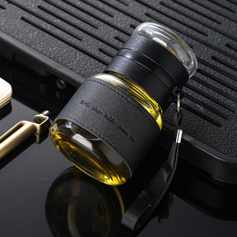 Üveg teás pohár teavíz elválasztással, hordozható egykapszolos dizájn, égésálló és hőszigetelő, testreszabható logó, hordozó zsinór