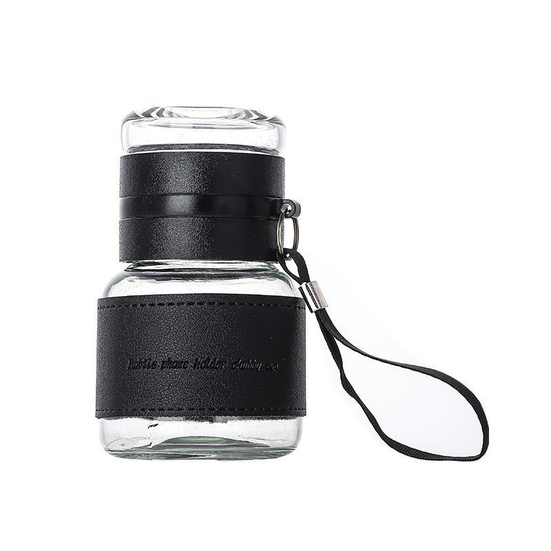 Üveg teás pohár teavíz elválasztással, hordozható egykapszolos dizájn, égésálló és hőszigetelő, testreszabható logó, hordozó zsinór
