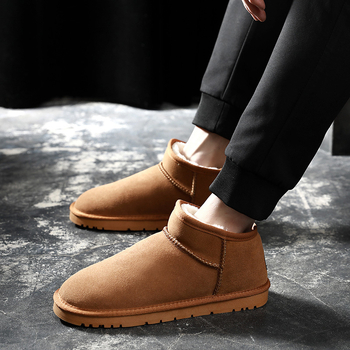 Vīriešu ādas ziemas zābaki ar flīsa oderi, zems šahts, pretslīdes zole, ziemas apavi