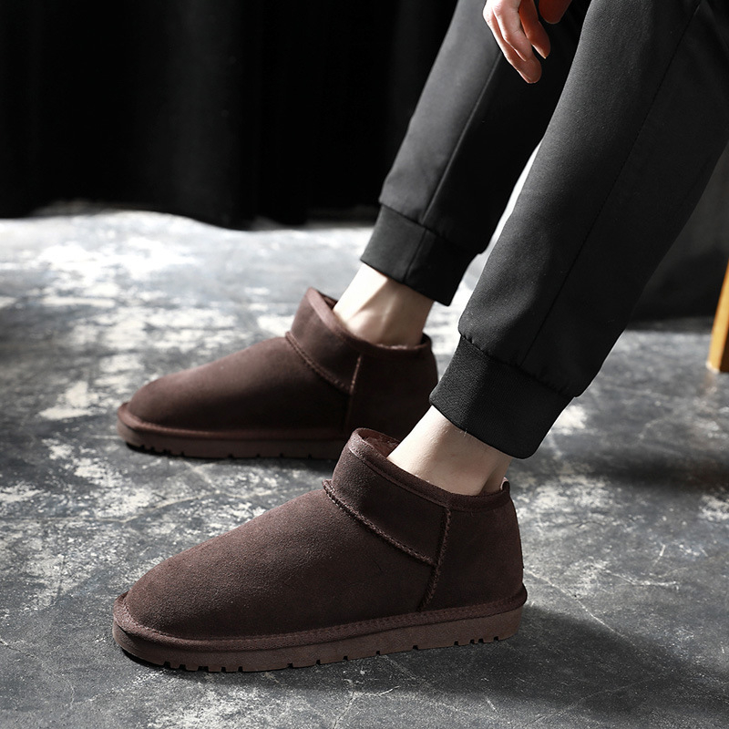 Vīriešu ādas ziemas zābaki ar flīsa oderi, zems šahts, pretslīdes zole, ziemas apavi