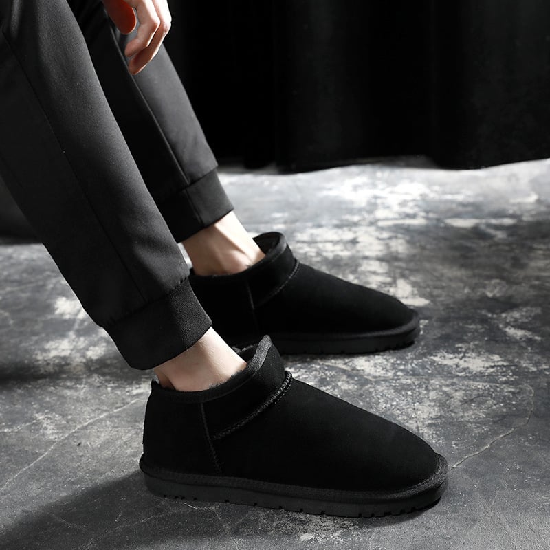 Vīriešu ādas ziemas zābaki ar flīsa oderi, zems šahts, pretslīdes zole, ziemas apavi