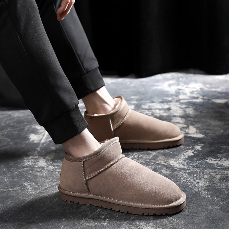 Vīriešu ādas ziemas zābaki ar flīsa oderi, zems šahts, pretslīdes zole, ziemas apavi