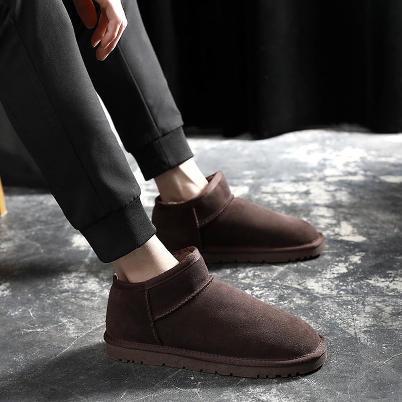 Vīriešu ādas ziemas zābaki ar flīsa oderi, zems šahts, pretslīdes zole, ziemas apavi