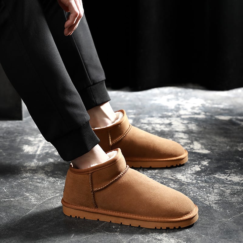 Vīriešu ādas ziemas zābaki ar flīsa oderi, zems šahts, pretslīdes zole, ziemas apavi