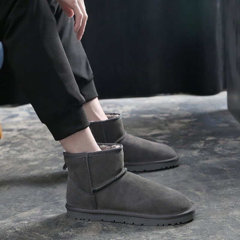 Vīriešu ādas ziemas zābaki ar flīsa oderi, zems šahts, pretslīdes zole, ziemas apavi