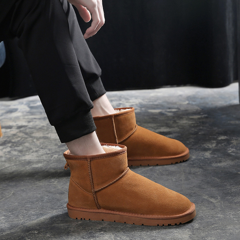 Vīriešu ādas ziemas zābaki ar flīsa oderi, zems šahts, pretslīdes zole, ziemas apavi