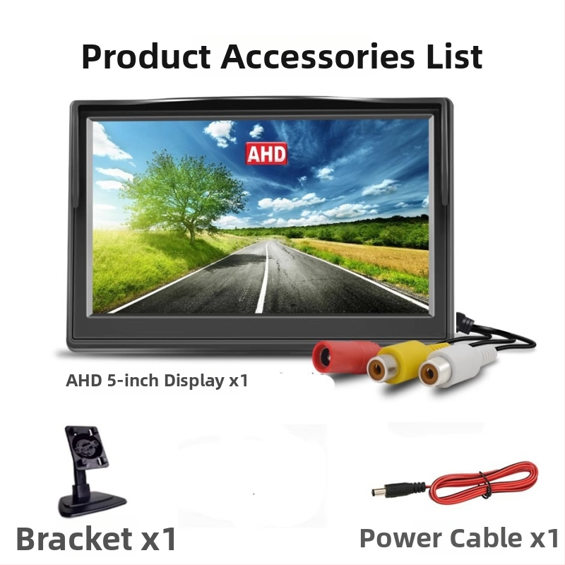 Automobilio atgalinės eigos monitorius, modelis AHD-5IN-TS, ekrano tipas AHD, raiška 800x480, įvesties signalas AHD