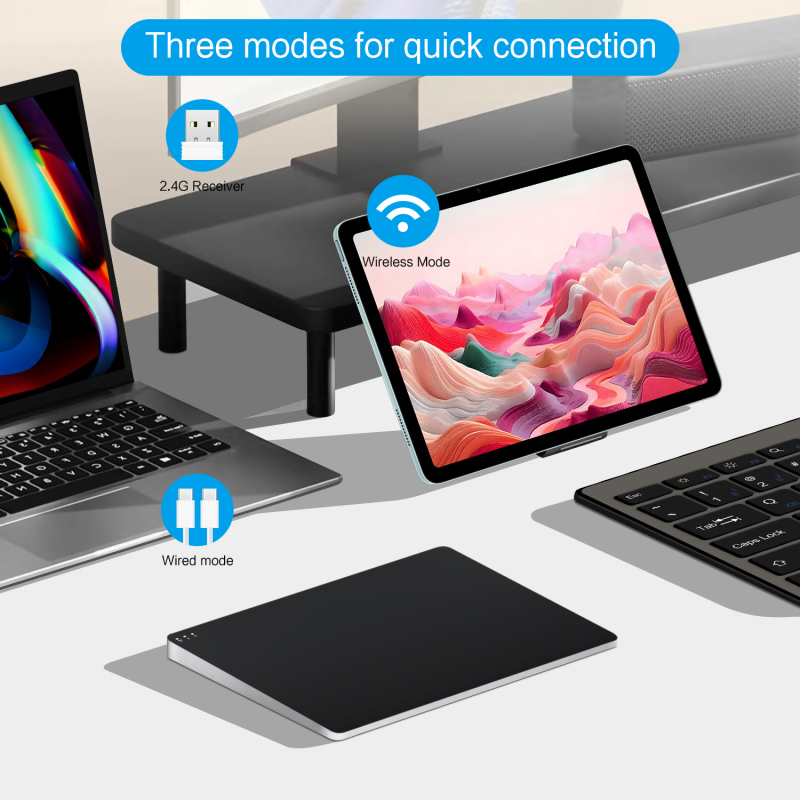 Bluetooth touchpad, saderīgs ar Windows 11 un macOS, 1000dpi optiskais sensors, Type-C interfeiss, 1 m kabelis