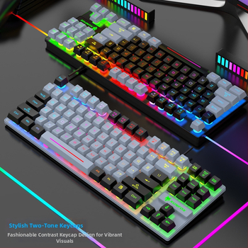 Tastatură pentru jocuri, 87 taste, USB cablat, Crater Architecture, rezistentă la apă, iluminare mixtă