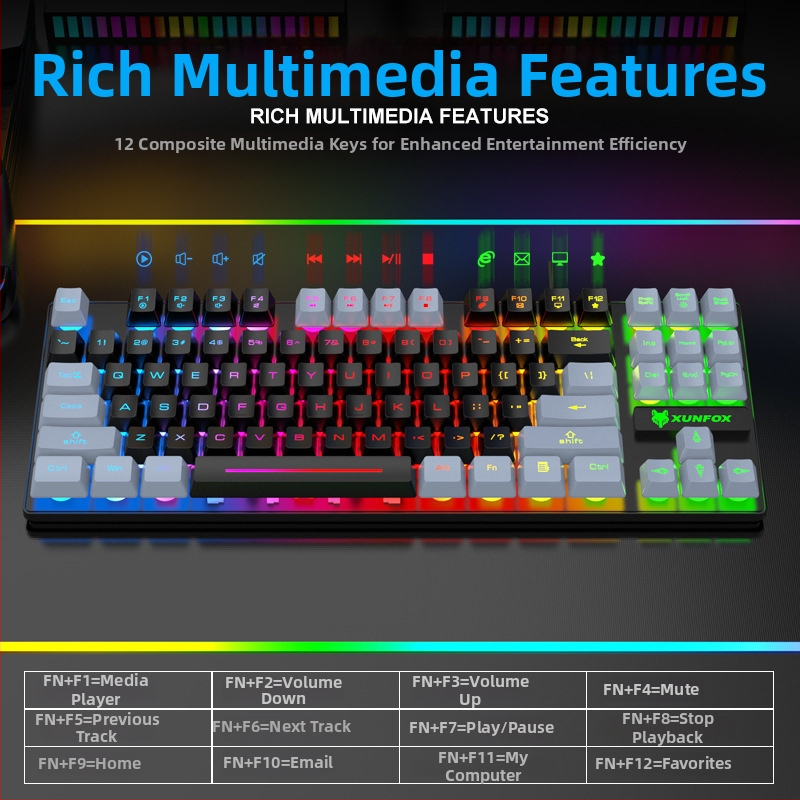 Tastatură pentru jocuri, 87 taste, USB cablat, Crater Architecture, rezistentă la apă, iluminare mixtă