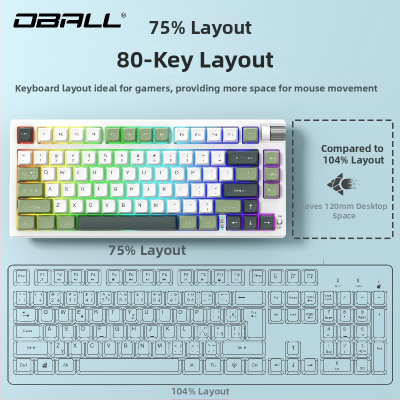 Dragon Ball GK75 mechanická klávesnica, tri režimy pripojenia: káblové, Bluetooth a bezdrôtové; zelené spínače, RGB podsvietenie, vodotesná