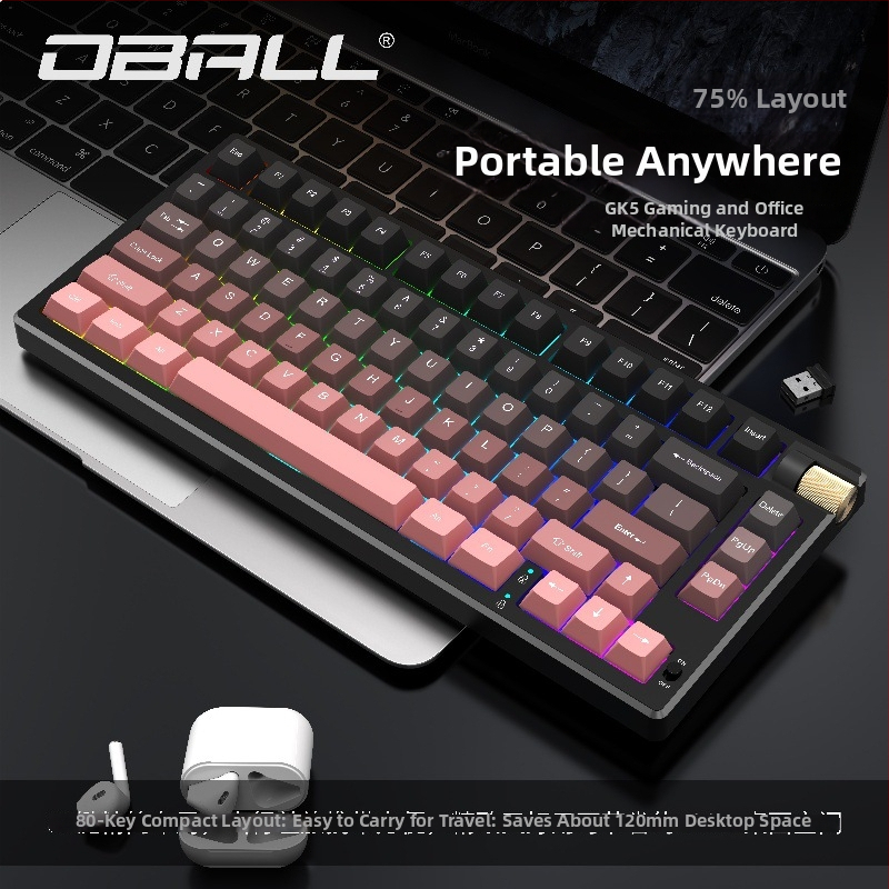 Dragon Ball GK75 mechanická klávesnica, tri režimy pripojenia: káblové, Bluetooth a bezdrôtové; zelené spínače, RGB podsvietenie, vodotesná