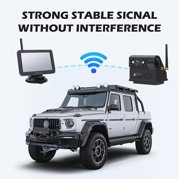 Modelis M2-505+MB73 - magnetinė belaidė atbulinė automobilių kamera su 5 colių ekranu, 800x480 raiška, 24V maitinimas, 45° reguliuojamas kampas