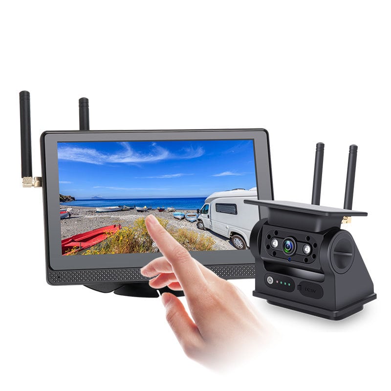 Modelis M2-505+MB73 - magnetinė belaidė atbulinė automobilių kamera su 5 colių ekranu, 800x480 raiška, 24V maitinimas, 45° reguliuojamas kampas