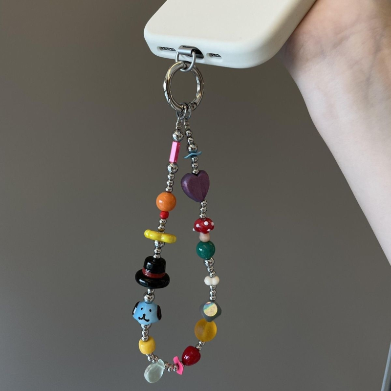 Kućište za mobitel s dizajnom keramičkog šteneta i lančića s šarenim perlama DIY — ručna izrada, PVC, ženski stil, metalna kopča, individualno pakirano.