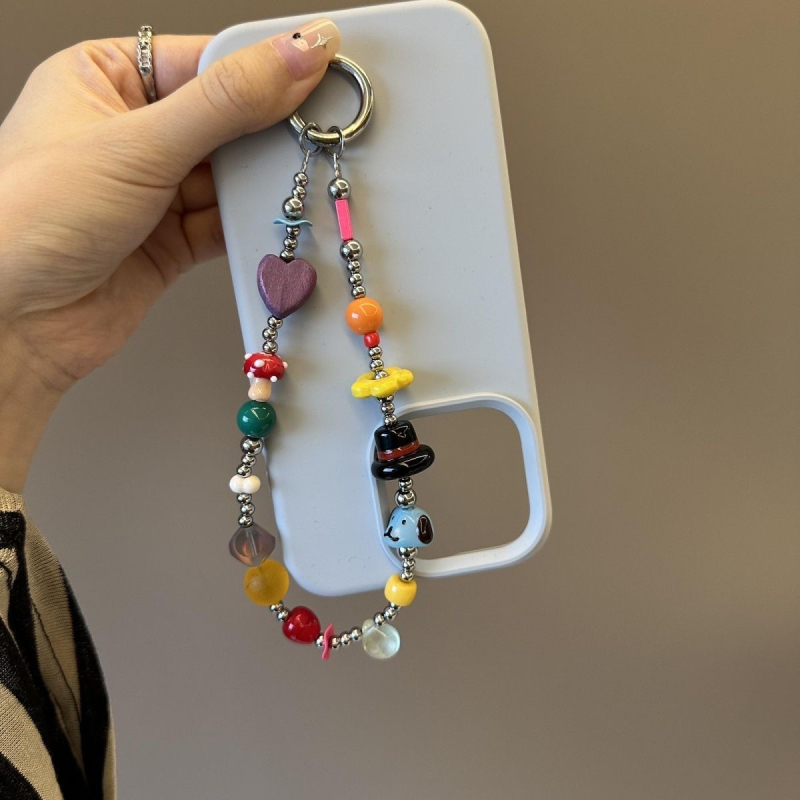 Kućište za mobitel s dizajnom keramičkog šteneta i lančića s šarenim perlama DIY — ručna izrada, PVC, ženski stil, metalna kopča, individualno pakirano.