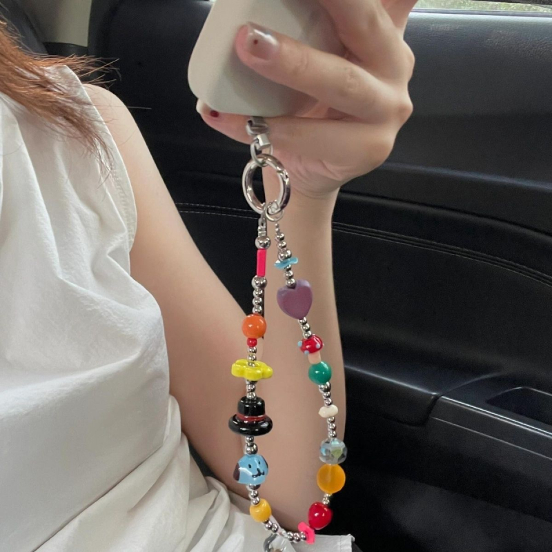 Kućište za mobitel s dizajnom keramičkog šteneta i lančića s šarenim perlama DIY — ručna izrada, PVC, ženski stil, metalna kopča, individualno pakirano.