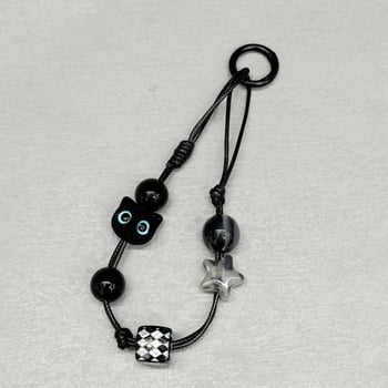 Șnur pentru telefon cu temă de pisică, lucrat manual, lanț PVC cu mărgele, unisex