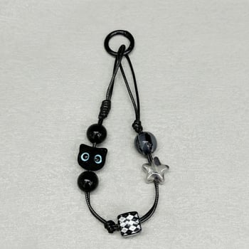 Șnur pentru telefon cu temă de pisică, lucrat manual, lanț PVC cu mărgele, unisex