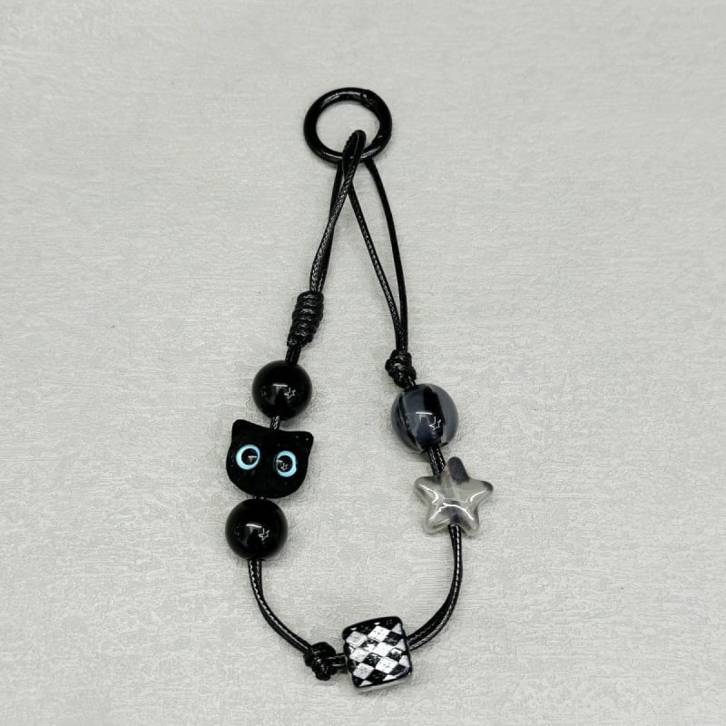 Șnur pentru telefon cu temă de pisică, lucrat manual, lanț PVC cu mărgele, unisex