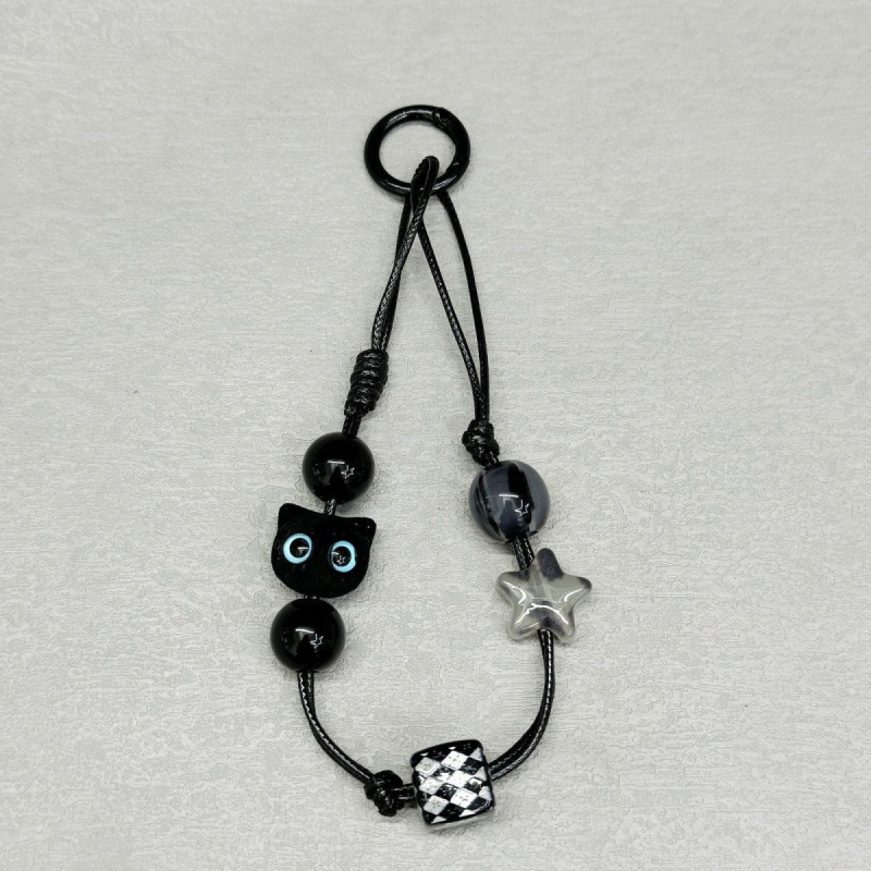 Șnur pentru telefon cu temă de pisică, lucrat manual, lanț PVC cu mărgele, unisex