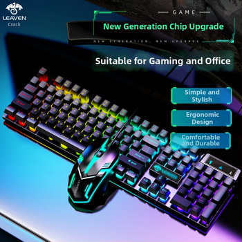 Crack D320 ενσύρματο σετ πληκτρολογίου και ποντικιού με φωτισμό, 1800 DPI, USB, εργονομικός σχεδιασμός