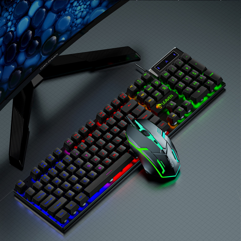 Crack D320 ενσύρματο σετ πληκτρολογίου και ποντικιού με φωτισμό, 1800 DPI, USB, εργονομικός σχεδιασμός