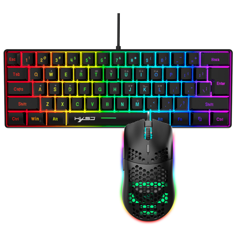 Gaming set tipkovnice i miša, 61 tipki, 60% raspored, žičana USB veza, RGB pozadinsko osvjetljenje, 6400 DPI optički senzor, model V700w+j900w