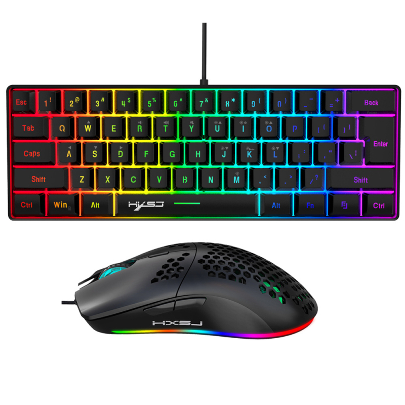 Gaming set tipkovnice i miša, 61 tipki, 60% raspored, žičana USB veza, RGB pozadinsko osvjetljenje, 6400 DPI optički senzor, model V700w+j900w