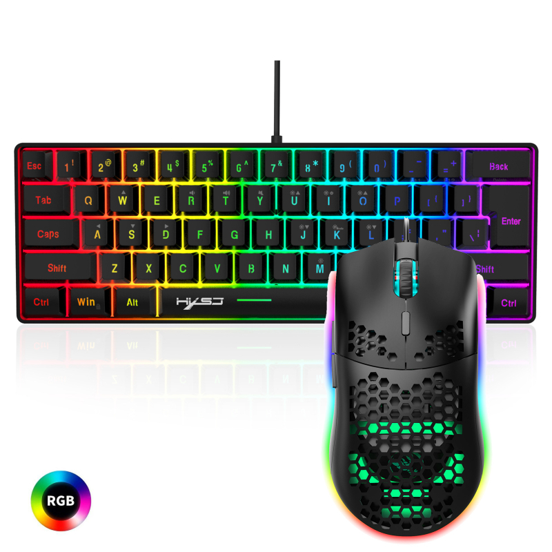 Gaming set tipkovnice i miša, 61 tipki, 60% raspored, žičana USB veza, RGB pozadinsko osvjetljenje, 6400 DPI optički senzor, model V700w+j900w