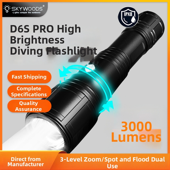 SKYWOODS niršanas lukturs, 3000 lumeni, zoom, uzlādējams, korpuss no alumīnija sakausējuma
