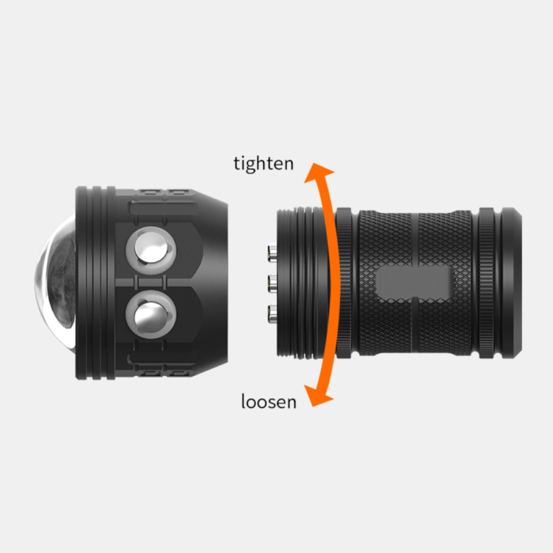 Potapajuća svjetiljka s ugrađenom baterijom 12800 mAh, 50 W LED za podvodnu fotografiju, izravno punjenje, kućište od aluminijske legure, domet 100–200 m