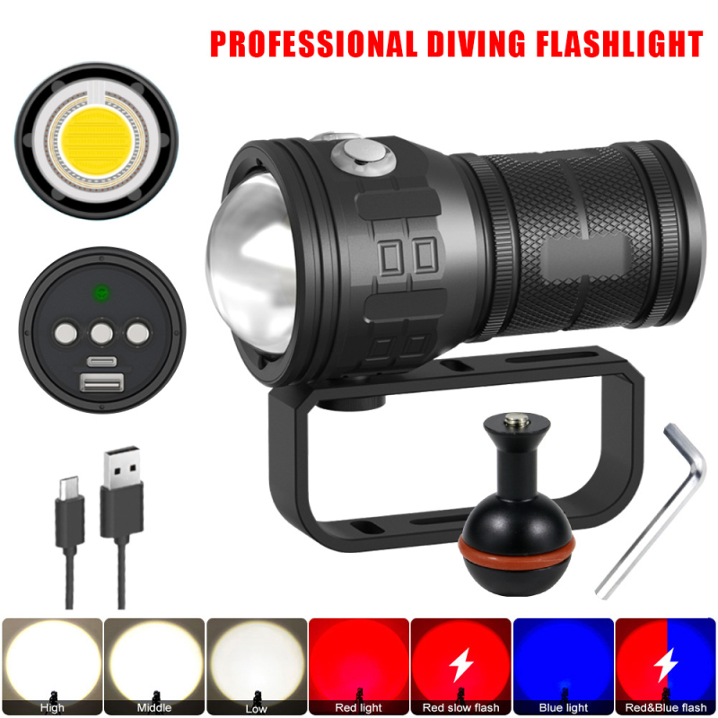 Potapajuća svjetiljka s ugrađenom baterijom 12800 mAh, 50 W LED za podvodnu fotografiju, izravno punjenje, kućište od aluminijske legure, domet 100–200 m