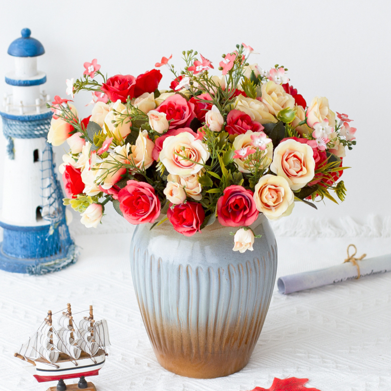 Изкуствен букет рози на ръка за сватби и домашен декор (Марка: HNA; Материал: Копринени цветя; Вид: Роза; Приложение: сватби, открити фотосесии, домашен декор)