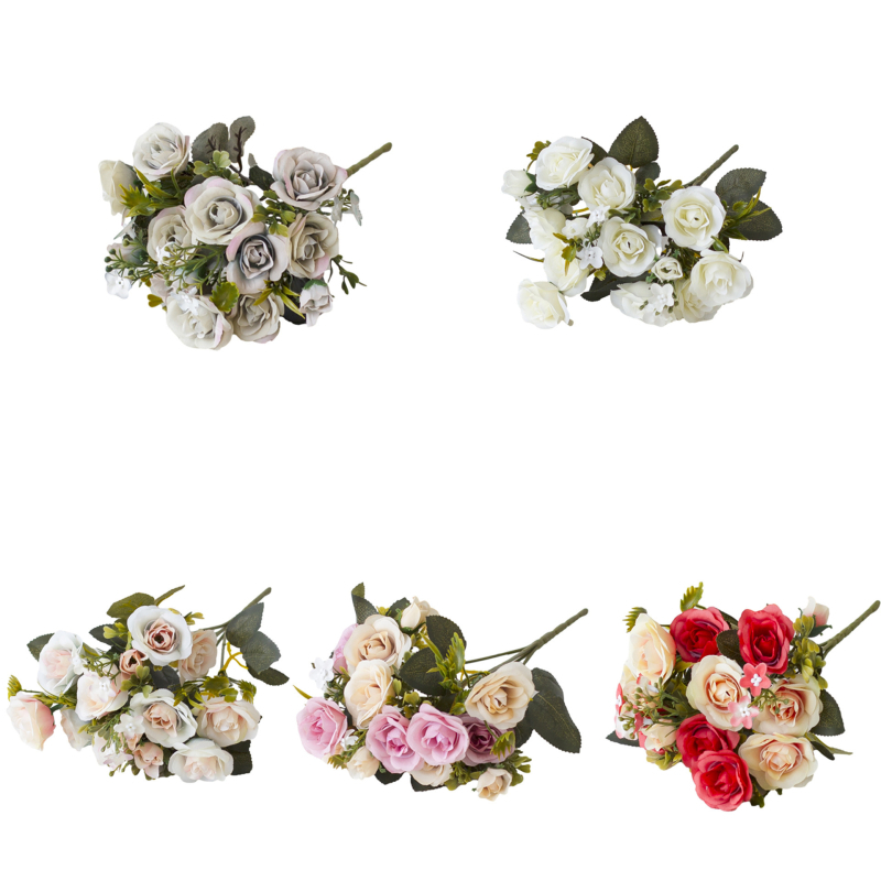 Изкуствен букет рози на ръка за сватби и домашен декор (Марка: HNA; Материал: Копринени цветя; Вид: Роза; Приложение: сватби, открити фотосесии, домашен декор)