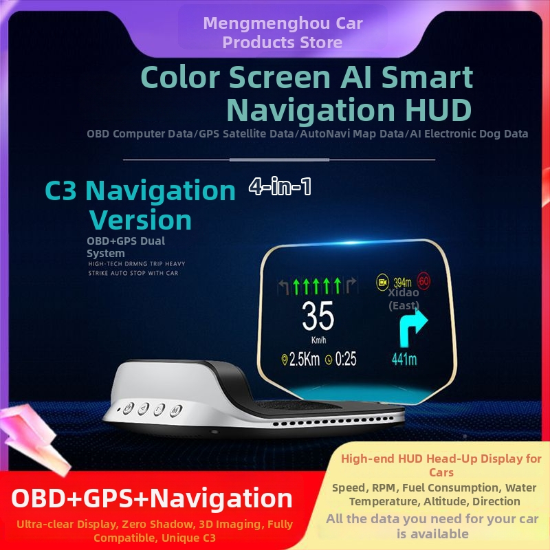 Afișaj HUD multifuncțional pentru mașină cu navigație, OBD, proiecție HD, compatibilitate universală